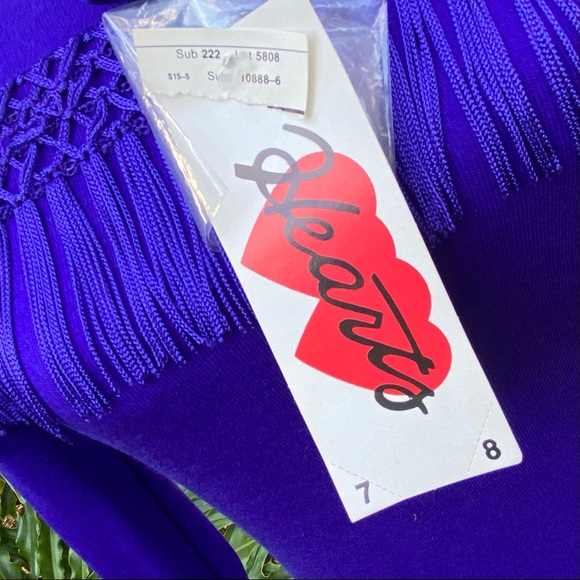 Vintage dead stock cobalt blue fringe long sleeve sweater dress. - Picture 5 of 16